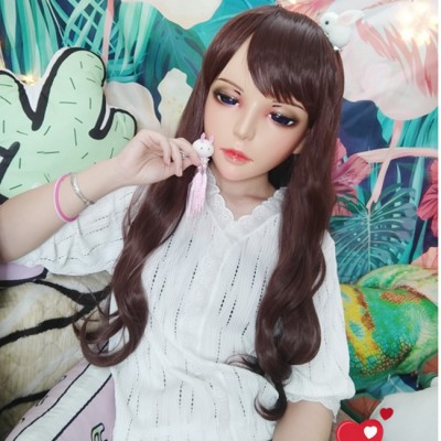(JIAO)Crossdress Sweet Girl Resin Half Head Female Cartoon Character Kigurumi Mask With BJD Eyes Cosplay Anime Role Lolita Doll Mask